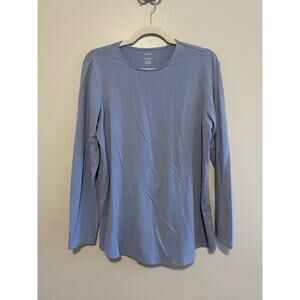 Pure Jill Size M Blue Long-Sleeve Shirttail Tee Pima Cotton Stretch